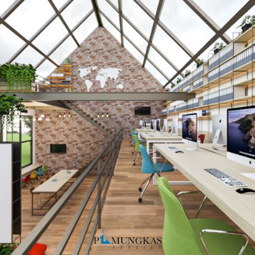 desain ruangan kantor bergaya industrial